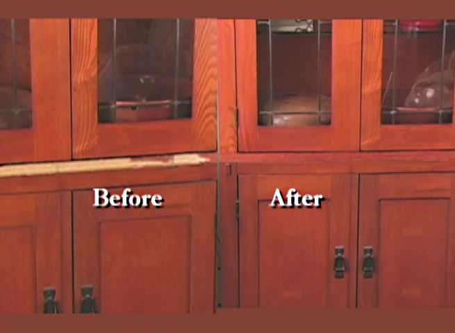 Veneer Repair of Bookcase before after on the Mixing and Matching Color DVD