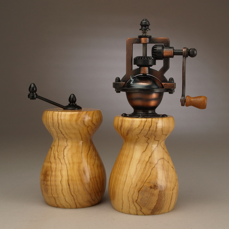 Olive Wood Salt Mill and Peppermill Set by Ted Sokolowski