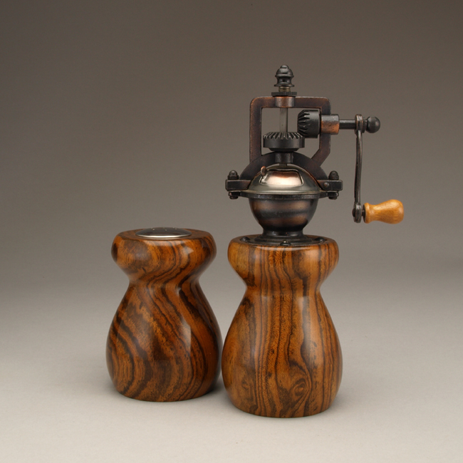 Antique Style Pepper Mill and Salt Shaker Set in Bocote