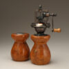 Antique Peppermill and salt shaker set in cherry burl with copper and peppercorn inlay