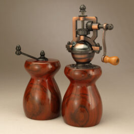 Antique Style Pepper Mill and Salt Mill Set in Red Heart